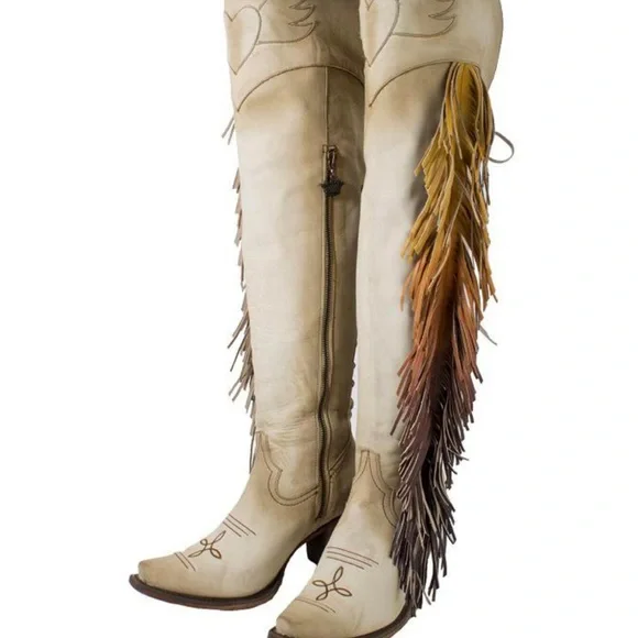 Junk gypsy Tan Heeled Boots with Fringe - Picture 1 of 11